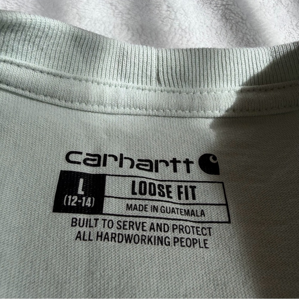 EUC Carhartt Heavyweight Dearborn Loose LS Logo Sleeve Long Sleeve T-Shirt Mint - Picture 7 of 10